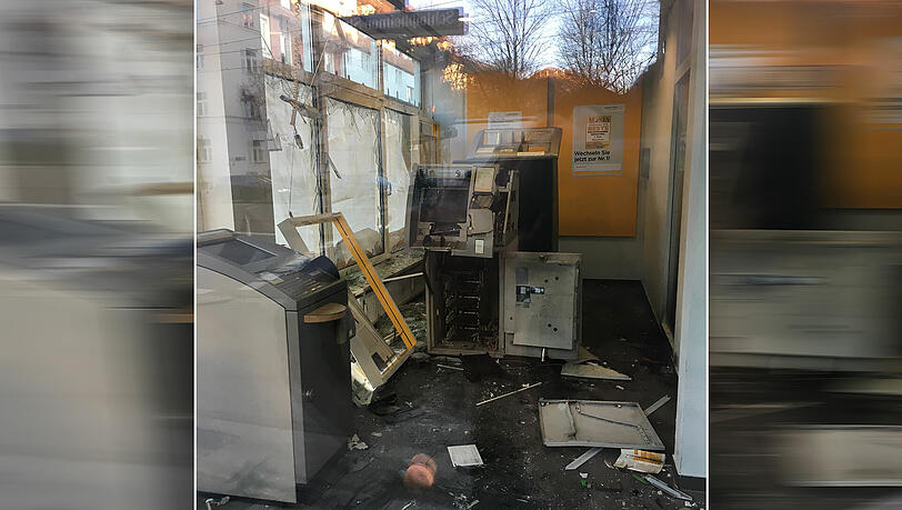 Der gesprengte Geldautomat in der Commerzbank. Der gesprengte Geldautomat in der Commerzbank.