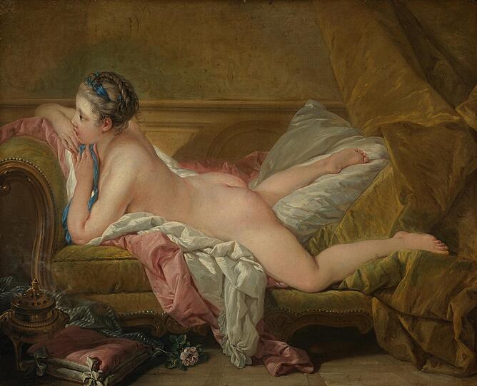François Bouchers "Ruhendes Mädchen" von 1752, das heißt, Louise O'Murphy, weiß vermutlich um die käufliche Liebe. Irgendjemand wird ihr den Job schon erklärt haben.