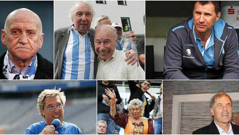 Die 60-Granden von links oben im Uhrzeigersinn: Meisterlöwe Peter Grosser, Allesfahrer Franz Hell und Karsten Wettberg, Aufstiegsheld Bernhard Winkler, Meisterlöwe Fredi Heiß, Wirtin Christl und Stadionsprecher Stefan Schneider. Die 60-Granden von links oben im Uhrzeigersinn: Meisterlöwe Peter Grosser, Allesfahrer Franz Hell und Karsten Wettberg, Aufstiegsheld Bernhard Winkler, Meisterlöwe Fredi Heiß, Wirtin Christl und Stadionsprecher Stefan Schneider.