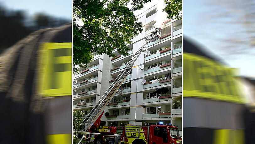 Mit der Drehleiter gelangte die Feuerwehr von außen an den Brandherd. Mit der Drehleiter gelangte die Feuerwehr von außen an den Brandherd.