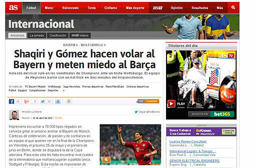 Auch die spanische "AS" schreibt von Angst vor den Bayern und hebt die Leistung von Shaqiri und Gomez hervor.