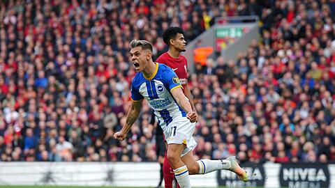Leandro Trossard von Brighton & Hove Albion feiert den dritten Treffer seiner Mannschaft zum 3:3.