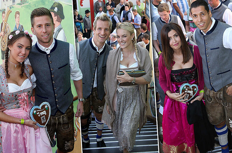 Schneidige Löwen in Lederhosen, fesche Dirndl in schicken Dirndln: Die Spieler des TSV 1860 gastierten im Hacker-Festzelt.