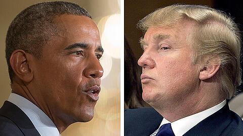 Der republikanische Präsidentschaftskandidat Donald Trump (r.) sorgte jetzt erneut für Wirbel. Grund dafür war der jetzige Präsident Barack Obama (l.).