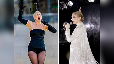 Lady Gaga (l.) und Céline Dion während ihrer Auftritte in Paris.