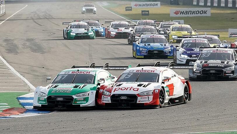 Ein enges Rennen, nicht nur in dieser Szene: René Rast (v., r.) setzt sich am Ende der Saison gegen Marken-Rivale Nico Müller (l.) durch. Ein enges Rennen, nicht nur in dieser Szene: René Rast (v., r.) setzt sich am Ende der Saison gegen Marken-Rivale Nico Müller (l.) durch.