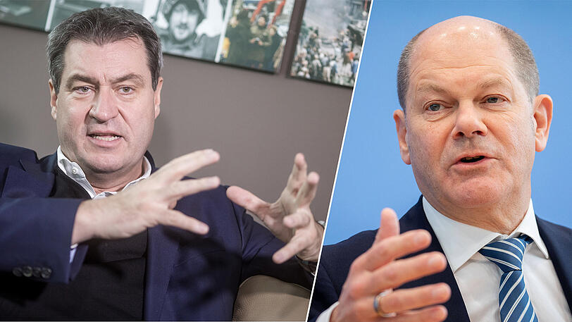 Markus Söder (l.) warnt Finanzminister Olaf Scholz vor einer Kürzung der Integrationshilfen.
