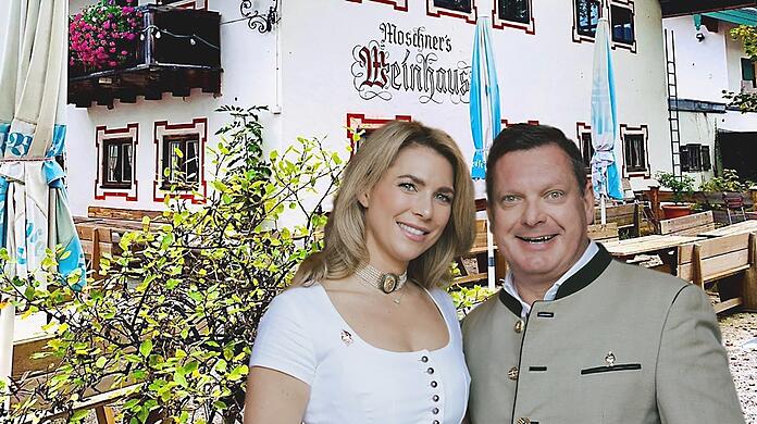 Peter Hubert und seine Frau Caterina vor ihrem Weinhaus Moschner. Am Wochenende steigt dort vorerst die letzte Party.