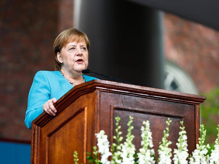 Bundeskanzlerin Angela Merkel während ihrer Rede an der Harvard Universität.