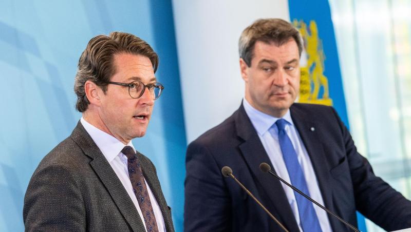 Andreas Scheuer (alle CSU, l-r) und Markus Söder nehmen an einer Pressekonferenz teil. Foto: Lino Mirgeler/dpa/Archivbild Andreas Scheuer (alle CSU, l-r) und Markus Söder nehmen an einer Pressekonferenz teil. Foto: Lino Mirgeler/dpa/Archivbild