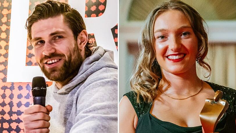 Die deutschen Fahnentr&auml;ger: NHL-Profi Leon Draisaitl neben Skispringerin Katharina Schmid.
