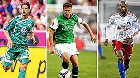 Drei Kandidaten im besten Fußballer-Alter, einer wird&rsquo;s schon werden: Jonathan Santana, Jurica Vranjes oder Mickael Tavares (v.l.).