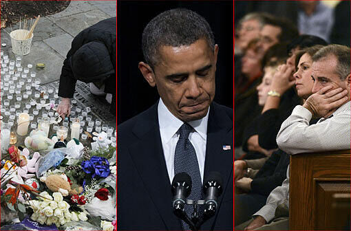 Nach dem Blutbad an der Sandy-Hook-Grundschule in Newtown, Connecticut, besuchte Barack Obama die Gedenkfeier am Sonntag Abend. Bei dem Attentat starben 27 Menschen. Hier die Bilder aus Newtown.