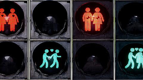 Dürfen bleiben: Gleichgeschlechtliche Ampelmännchenpaare in München.