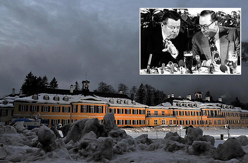 Hier ist 40 Jahre lang CSU-Geschichte geschrieben worden: das Bildungszentrum der Hanns-Seidel-Stiftung in Wildbad Kreuth, dort gab's auch eine Diskussion bei einem Weizen: Franz Josef Strauß und der damalige CSU-Landesgruppenchef Friedrich Zimmermann.
