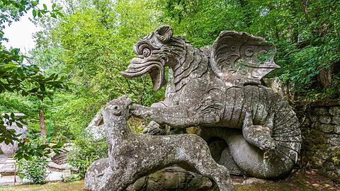 Drache im Sacro Bosco - dem heiligen Wald in Latium, einem Park der Monster aus dem 16. Jahrhundert.