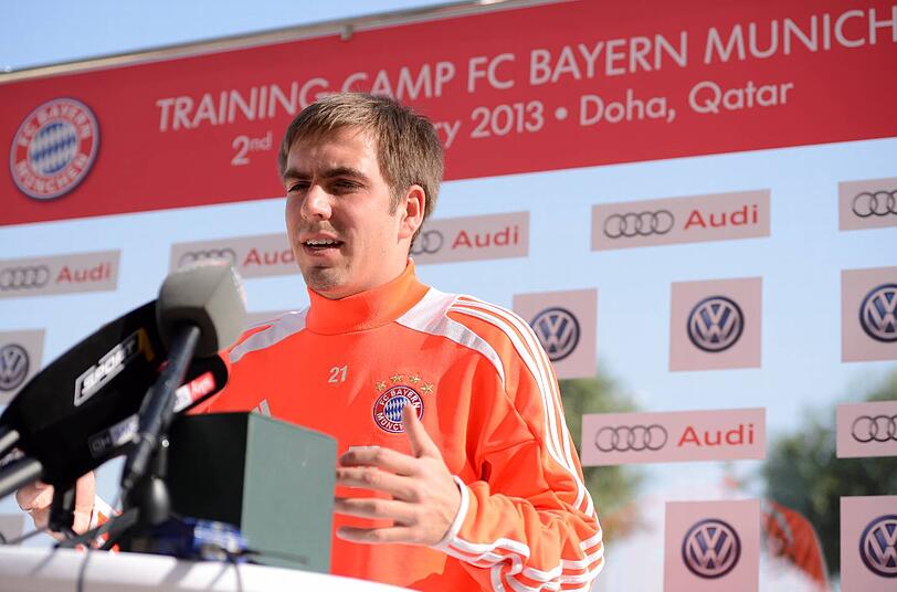 Philipp Lahm, Kapitän des FC Bayern, beim Trainingslager in Doha, Katar.