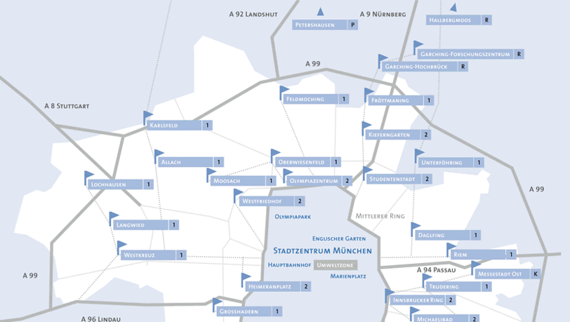 Wird noch dieses Jahr um eine Station in Aubing ergänzt: Der Münchner P+R-Plan. Wird noch dieses Jahr um eine Station in Aubing ergänzt: Der Münchner P+R-Plan.