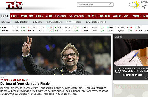 Der Nachrichtensender n-tv: "Wembley calling!! BVB"