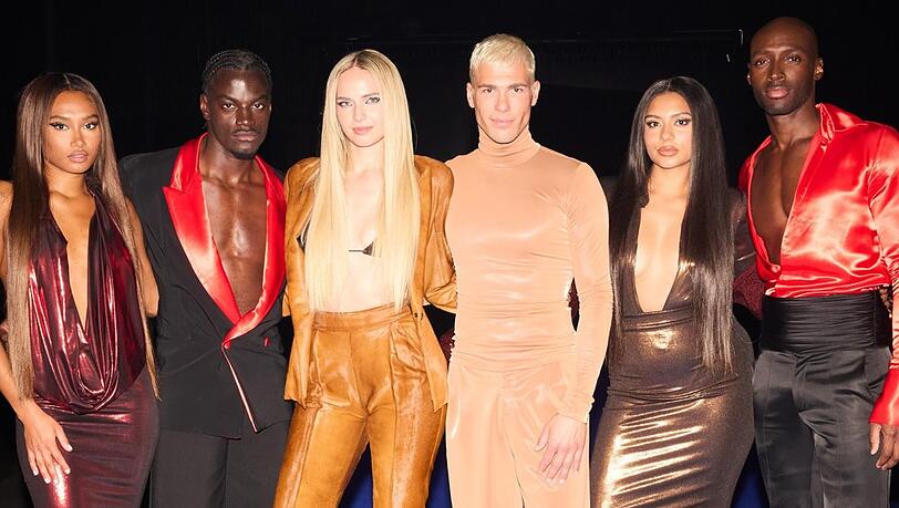 Aurélie (von links), Ibo, Anna, Tony, Daphne und Godfrey stehen im Finale von "GNTM" 2026. Aurélie (von links), Ibo, Anna, Tony, Daphne und Godfrey stehen im Finale von "GNTM" 2026.