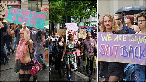Slutwalk 2018 in München: Frauen und Männer kämpfen gemeinsam gegen Sexismus in der Gesellschaft und fordern sexuelle Selbstbestimmung für alle.