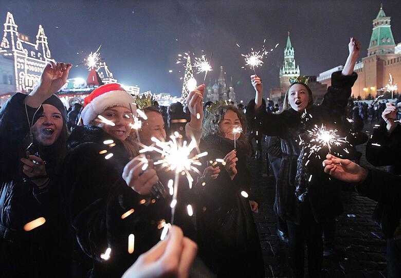 Silvester-Feier auf dem Roten Platz in Moskau.