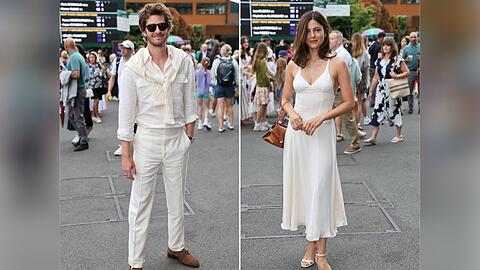 Andrew Garfield und Monica Barbaro besuchen das Tennisturnier in Wimbledon.