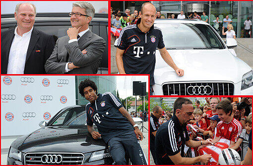 Sponsor Audi hat am Dienstag in Ingolstadt die neuen Dienstwagen an Spieler und Funktionäre des FC Bayern Muenchen übergeben - sehen Sie hier die Bilder.