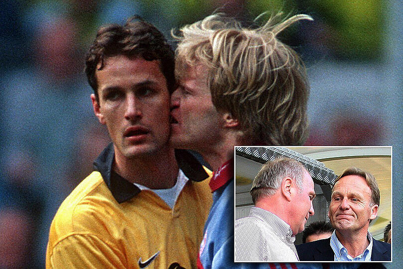 Großes Bild: Oliver Kahn attackiert Heiko Herrlich. Kleines Bild: Nicht nur Uli Hoeneß, dem verurteilten Ex-Präsidenten des FC Bayern, attestiert Watzke ein &bdquo;Glaubwürdigkeitsdefizit&ldquo;.