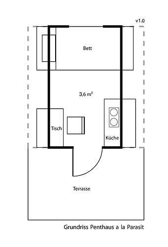 Strenggenommen gehört die "Terrasse" nicht zum Angebot. Die Parasitenlogik, das Haus auf fremdem Eigentum abzustellen, muss der neue Eigentümer nämlich mitkaufen.