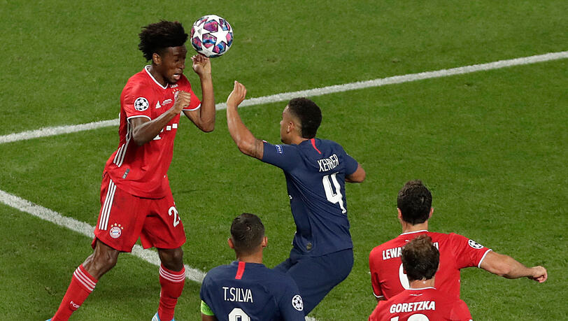 Der (bisher) letzte Champions-League-Titel: Kingsley Coman (.) köpft die Bayern im Finale 2020 gegen Paris zum Titel.
