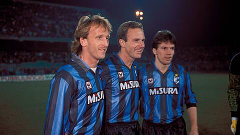 Die drei Bayern-Legenden liefen jeweils auch für Inter Mailand auf: Andreas Brehme; Karl-Heinz Rummenigge und Lothar Matthäus (v.l.n.r.)