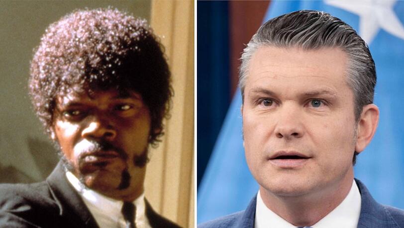 Samuel L. Jackson (l.) sprach im Film "Pulp Fiction" das vermeintliche Bibelzitat, das jetzt Pete Hegseth benutzte.