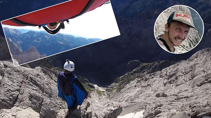 Von der Watzmann-Ostwand, der höchsten Wand in den Ostalpen, ist Niklas Winter (kl. Bild) in seinem Wingsuit gesprungen. Ein Video davon dokumentiert den Sprung und zeigt die beeindruckende Kulisse, wie diese Screenshots beweisen.