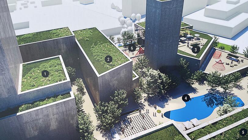 Fertigstellung 2028: Im ersten Baufeld sind ein 80-Meter-Büroturm, auch Gewerbegaragen, die Eventhalle und ein Quartiersplatz geplant. Fertigstellung 2028: Im ersten Baufeld sind ein 80-Meter-Büroturm, auch Gewerbegaragen, die Eventhalle und ein Quartiersplatz geplant.