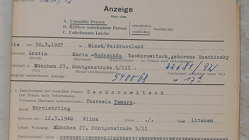 Die Mutter von Tamara hat am 30. Mai 1959 Vermisstenanzeige erstattet. Hier das Originaldokument von damals.