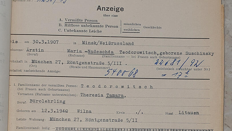 Die Mutter von Tamara hat am 30. Mai 1959 Vermisstenanzeige erstattet. Hier das Originaldokument von damals. Die Mutter von Tamara hat am 30. Mai 1959 Vermisstenanzeige erstattet. Hier das Originaldokument von damals.