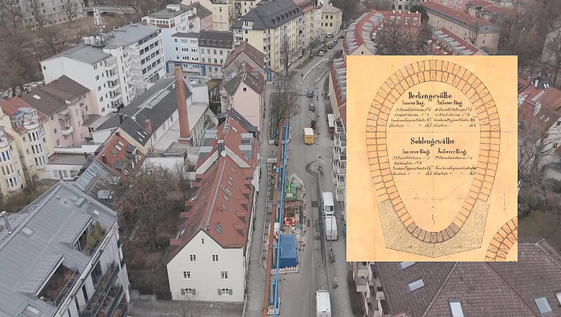 Die historische Zeichnung zeigt, wie der Kanal 1889 gemauert worden ist: eif&ouml;rmig und mit doppelreihigem Deckengew&ouml;lbe.