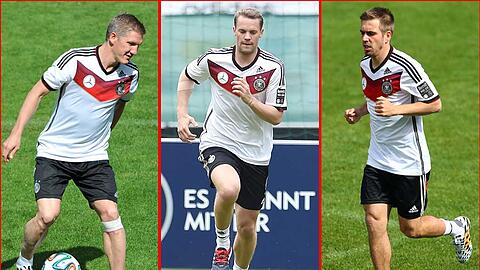 Sie sind die drei größten Sorgenkinder von Joachim Löw (v. l.): Bastian Schweinsteiger, Manuel Neuer und Philipp Lahm.