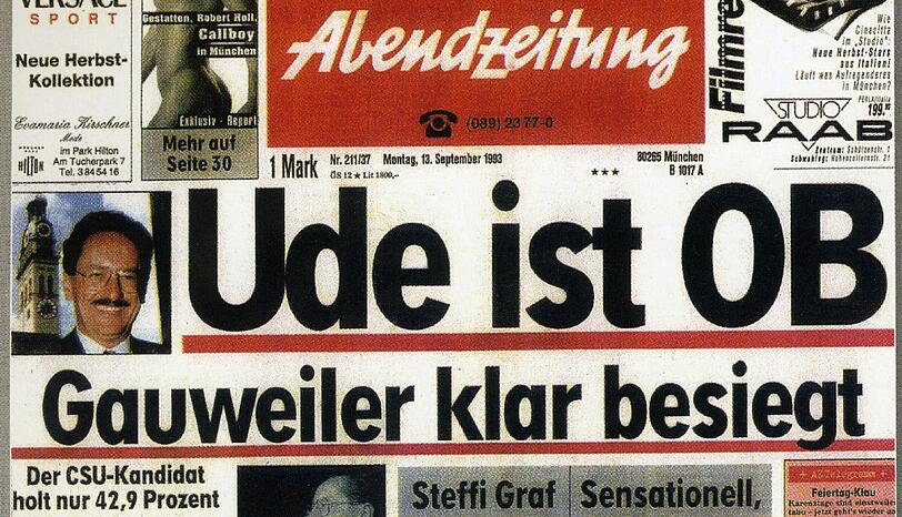 Die Schlagzeile der Abendzeitung am 16. September 1993: Christian Ude hat es im ersten Anlauf gegen Peter Gauweiler geschafft.