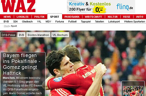 Laut "WAZ.de" "fliegen" die Bayern geradezu ins Pokalfinale.