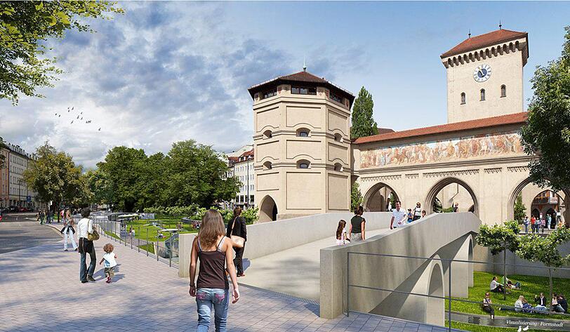 Die Vision für das alte Tor aus dem 14. Jahrhundert: Ein vier Meter tiefer Graben mit Stadtbach und viel Grün umgibt es. Die Brücke ist bewusst modern.