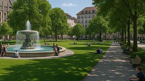 Mit einem großen Brunnen statt nur grüner Wiese in der Mitte: So zum Beispiel könnte sich die CSU den Marienhof vorstellen, wenn die Bagger für die Zweite Stammstrecke weg sind. In der jetzigen Planung ist kein Brunnen vorgesehen.