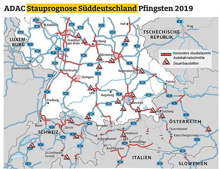 Hier erwartet der ADAC an Pfingsten dieses Jahr Stau.