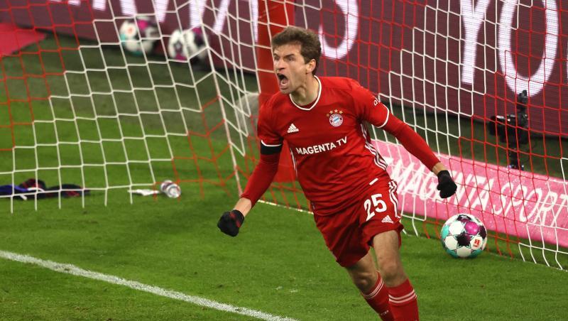 Thomas Müller bejubelt seinen Treffer zum 3:3-Ausgleich gegen RB Leipzig.