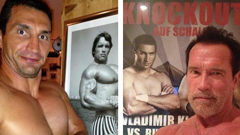 Wladimir Klitschko (li.) und Arnold Schwarzenegger haben früher zusammen trainiert Wladimir Klitschko (li.) und Arnold Schwarzenegger haben früher zusammen trainiert