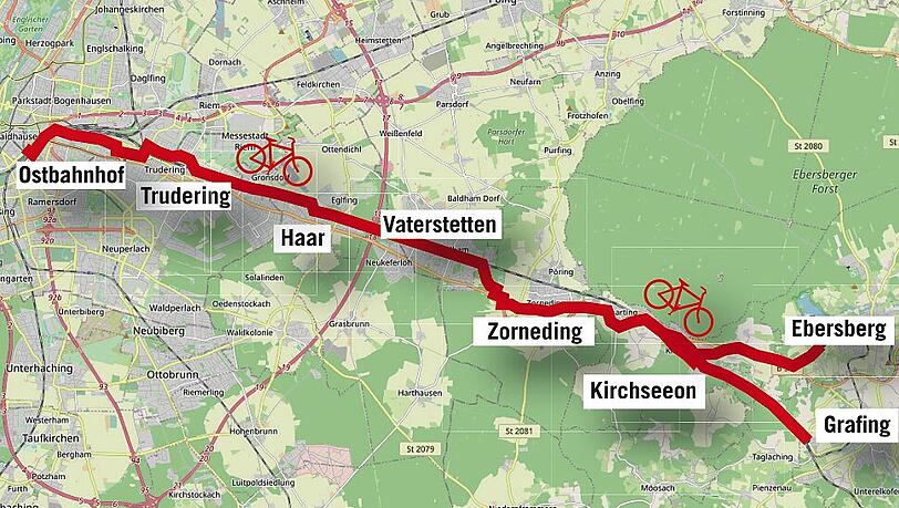 So soll der "Schnelle Radweg München - Ebersberg" verlaufen. So soll der "Schnelle Radweg München - Ebersberg" verlaufen.