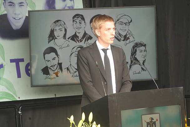 Oberb&uuml;rgermeister Dominik Krause (Gr&uuml;ne) bei seiner Rede.