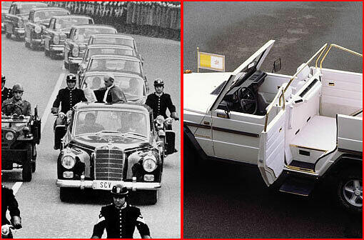 Wenn der Papst auf Tuchfühlung mit den Gläubigen geht, rollt er langsam durch die Massen. Vom umgerüsteten Panzerglas-Mercedes aus segnet er die Menschen. Die Geschichte des Papamobils begann allerdings mit einem polnischen Gelände-Lkw. Die Geschichte des Papamobils zum Durchklicken.