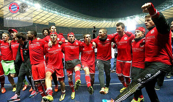 So begrüßte der FC Bayern seine Fans am nächsten Morgen: Guten Morgen, Deutscher Fußballmeister 2014! #MiaSanMeister
